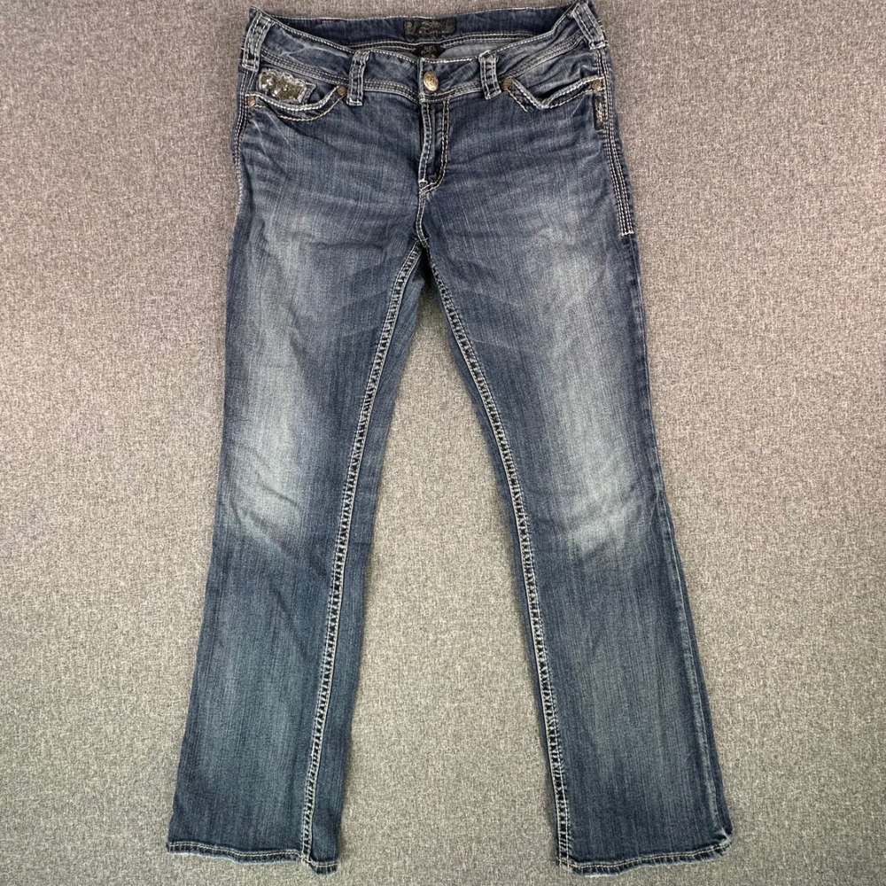 Silver Jeans Co. Jeans Women 33 Suki Flap 17 Blue Embellished Bootcut